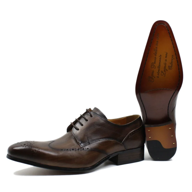 Handmade Men Dress Shoes Genuine Leather Derby Shoes Black Brown Pointed Business Office Work Lace Up Men's Formal Shoes Male