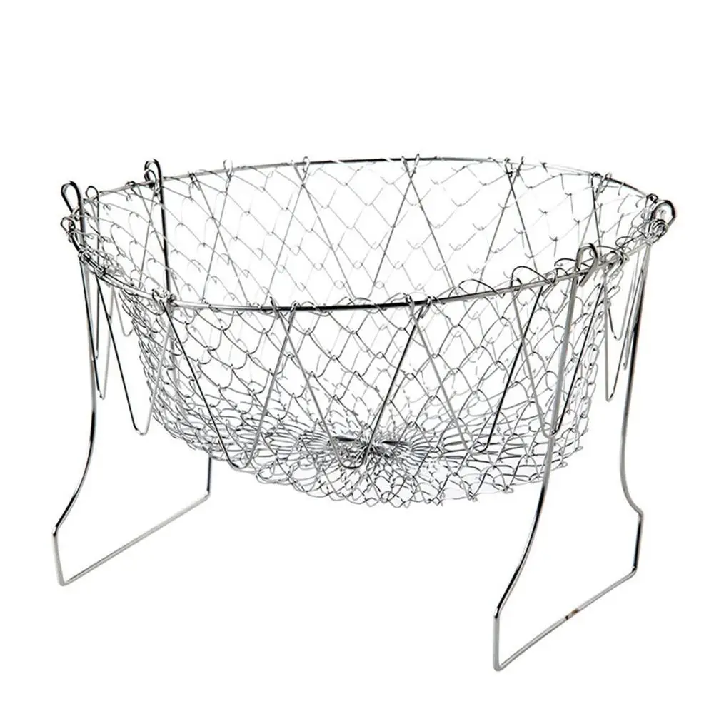 

Durable Use Stainless Steel Telescopic Folding Basket Chef Basket Fried Filter Drainage Rack Fruit Basket Kitchen Tools