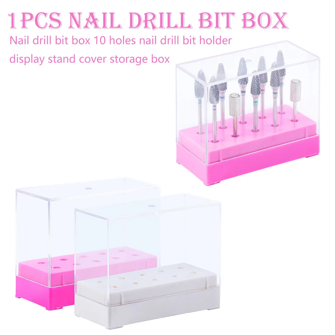 

10 Slots Storage Box Nail Drill Bit Holder Container Case Display Acrylic Manicure Tool Electric Manicure Drills Accessories