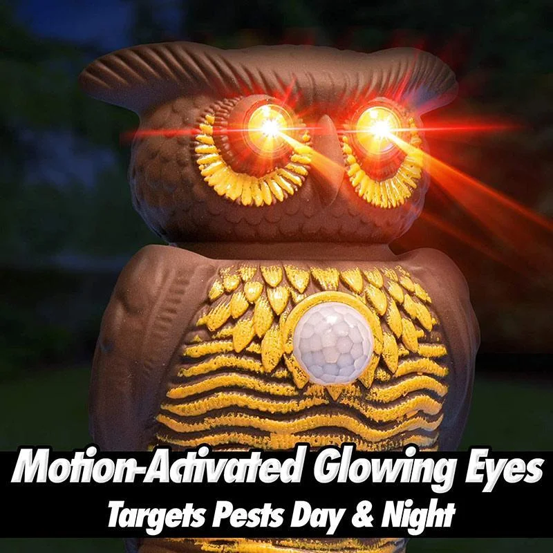 Owl Alarm Flashing Sound Critter Repellent Realistic Bird Scarer Sound Owl Prowler Decoy