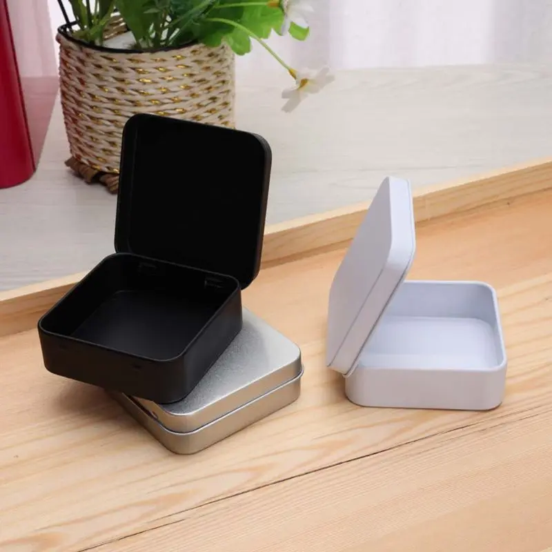 

Mini Metal Tins Container Square Hinged Flip Storage Tin Box Small Kit Case Jewelry Coin Candy Condom Organizer Portable 5 Pcs