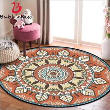 

Bubble Kiss Non-Slip Polyester Rugs And Carpets For Home Living Room Ethnic Style Orange Flower Round Carpet Bedroom Decor Rug