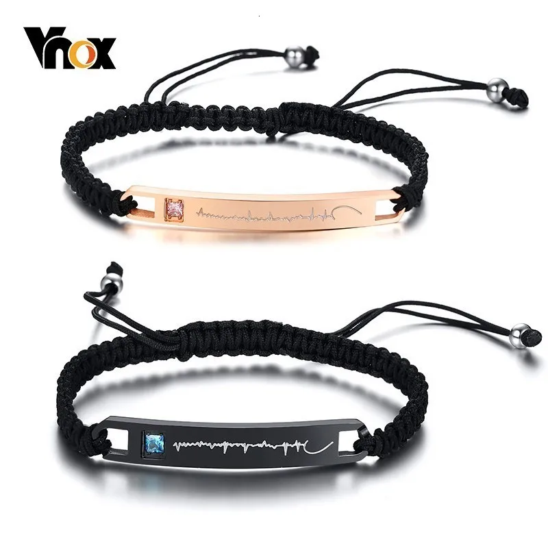 Vnox обещания любовь сердцебиение браслеты для женщин и мужчин ручной работы плетеная веревка его и ее юбилей pulsera подарки