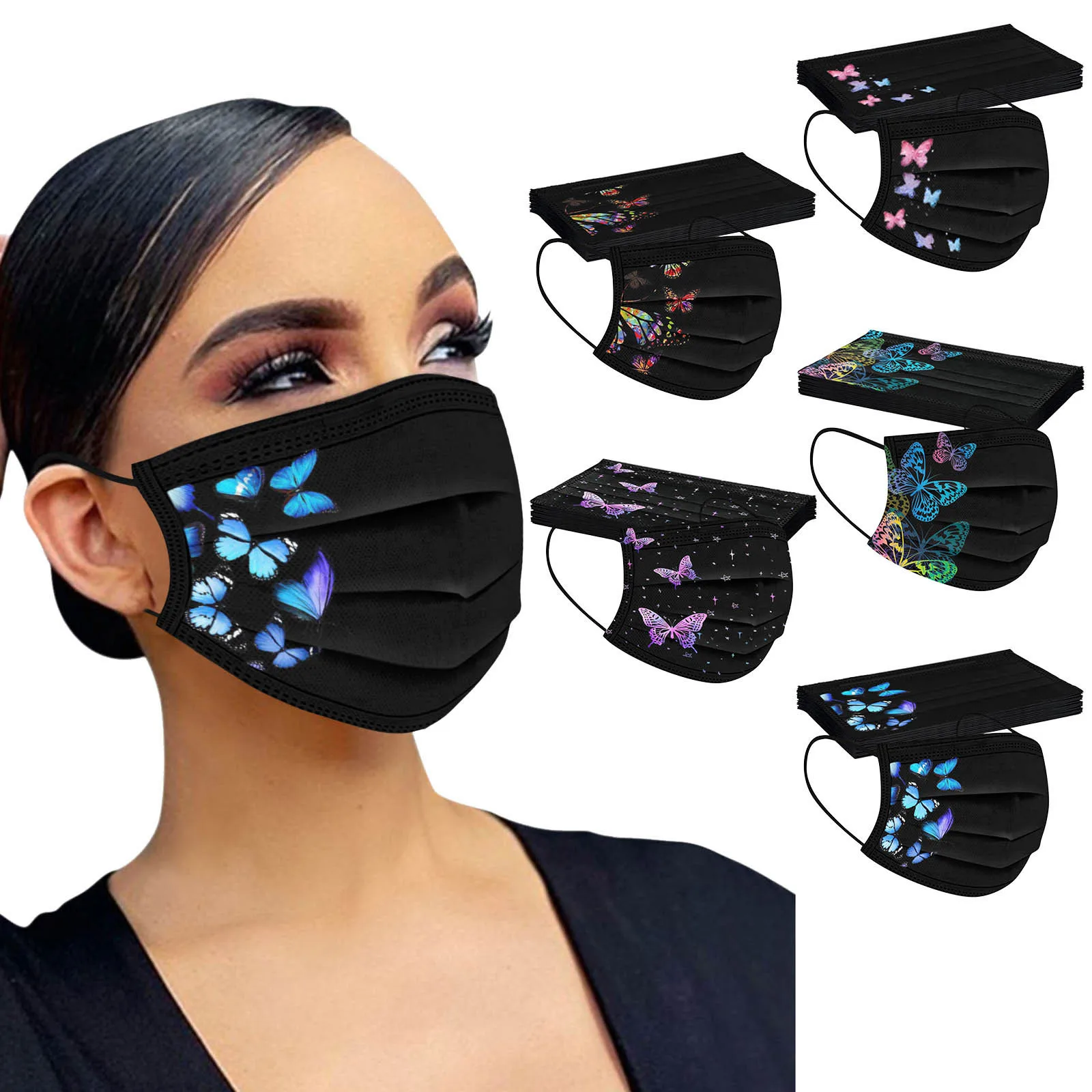 Face Mask 50pcs Mix Adult Butterfly Disposable Face Mask Mascarilla Desechable Masque Adults 3ply Ear Loop Mascarillas Mujer face mask