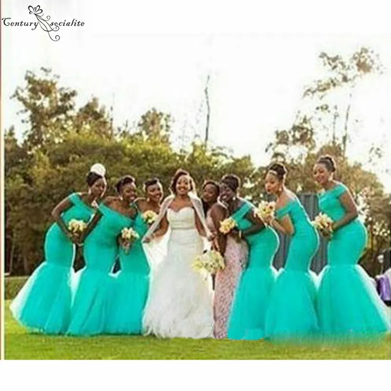 2020 African Bridesmaid Dresses Long Mermaid Wedding Guest Dress Maid Of Honor Gowns Off Shoulder Turquoise Wedding Party Gowns