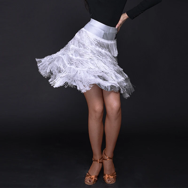 Latin Dance Skirt Women Six-Layer Tassel Skirts Rumba Cha Cha Samba Tango Dancing Clothes Adult Practice Show Wear Ladies