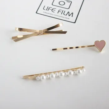 

3 Pcs Metal Bow Pearl Drop Female Heart Children Hairpin Clip Hair Accessories Women Girls Hair Clips