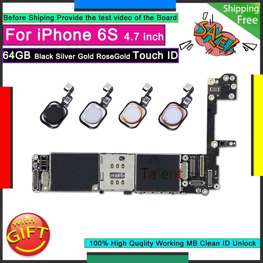 Материнская плата для IPhone 6S 64 ГБ черный серебристый золотой цвет RoseGold сенсорная