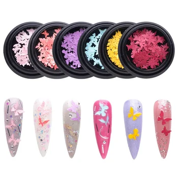 

6 Styles Butterfly Shape Nail Flakes Paillette 3D Laser Glitter Bow Tie Sequin Nail Art Decorations DIY Manicure Tips Decor