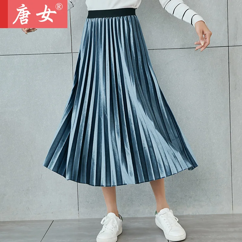 

Pleated Skirt Women's Autumn And Winter Skirt Mid-length Elegant Versatile High-waisted Slimming A- line Skirt Winter with Sweat