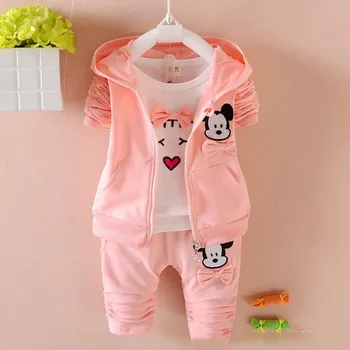 

Spring Autumn Cartoon 3pcs Mickey Minnie Clothing Set Kids Clothes Boys Girls Hooded Jacket +T Shirt +Sports Pants Casual Suits