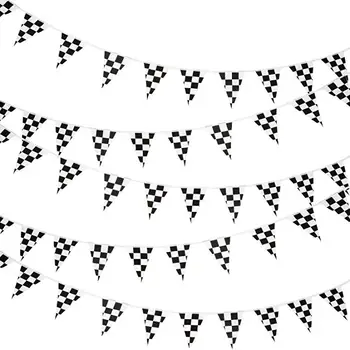 

Racing Car Hanging Flags Racking Hanging Flag Black and White Checkered Banner String Flags Pendant Kids Birthday Party Decor