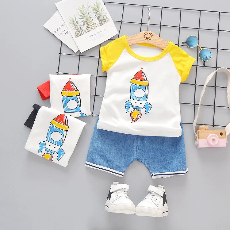 

My First Christmas Boy Outfit Summer Rocket Printed Short Sleeved T-shirts + Shorts Kids Bebe Clothes Jogging Suits Tracksuits