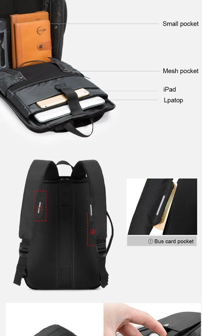 Sac pour Ordinateur Antivol, Waterproof avec Chargeur Usb