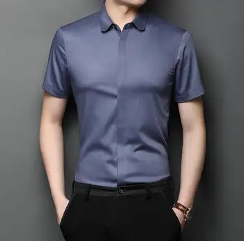 

2020 high-end short sleeve shirt men's casual simple solid color lapel half sleeve shirt KR8844-01-111