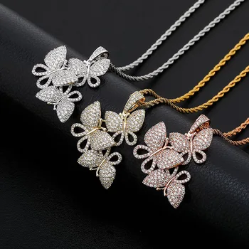 

Butterfly Pendant Iced Out Cubic Zirconia Pendant With 4Mm Tennis Chain High Quality Hip Hop Jewelry Men Women Christmas Gift