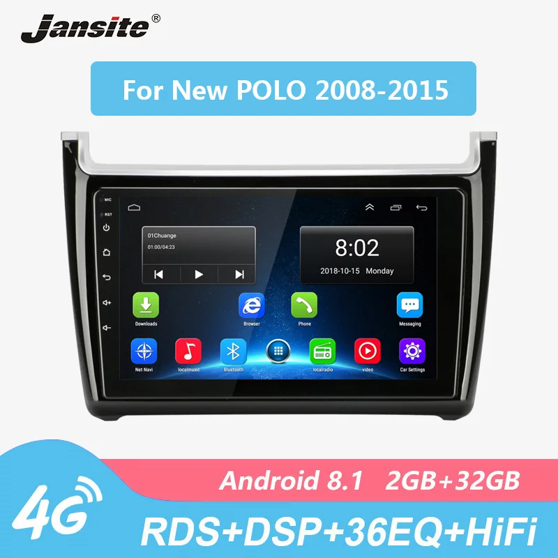 

Jansite 9" RDS Car Radio For Volkswagen New POLO 2008-2015 Player Touch screen 4G network 36EQ multimedia player with Frame 2din