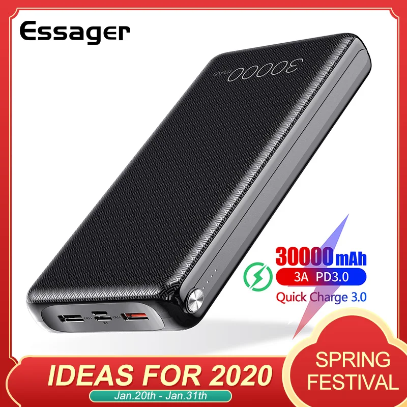 Essager 30000mAh Power Bank Quick Charge 3 0 PD USB C 30000 mah Powerbank For Xiaomi