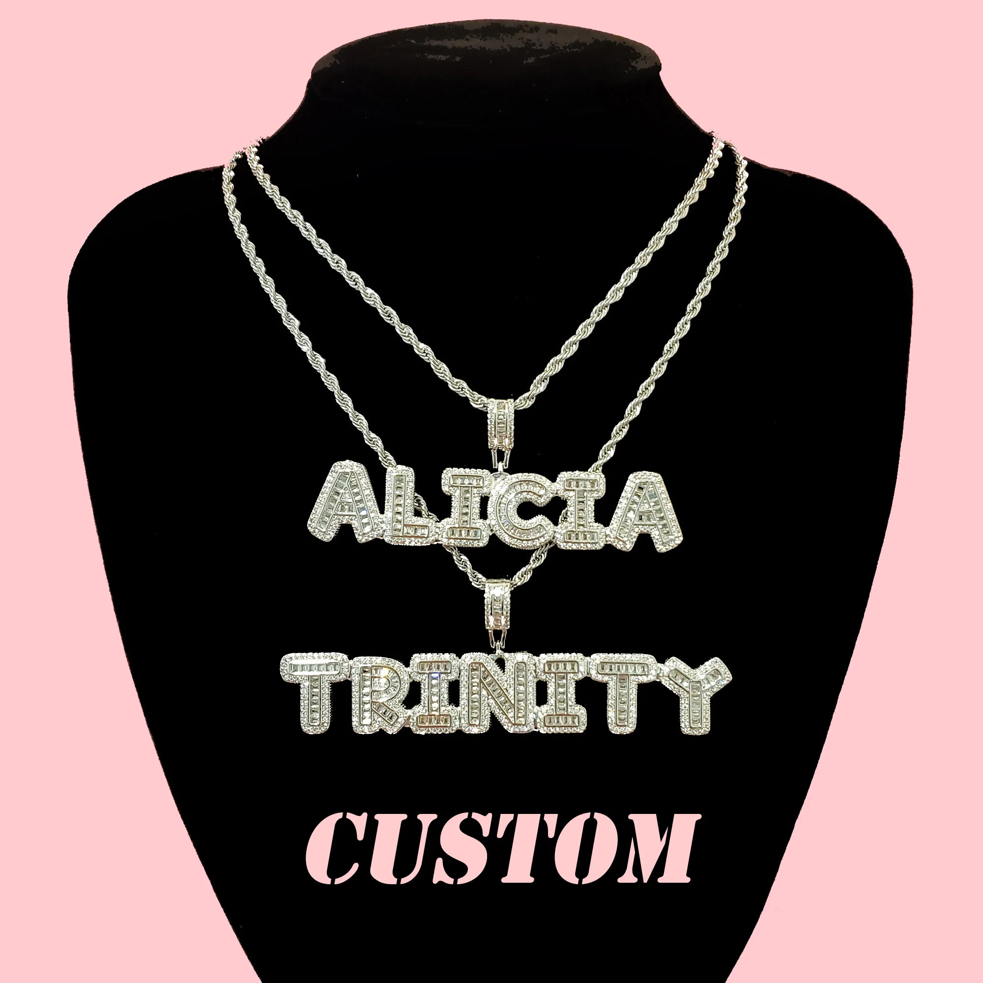 Iced Out Initials Gold Silver Icy Zirconia Custom Name necklace Personalized Combination Letters Necklace Bling Hip Hop Jewelry personalised overnight weekend away tote monogram personalized embellished lettering stripe initials beach holiday