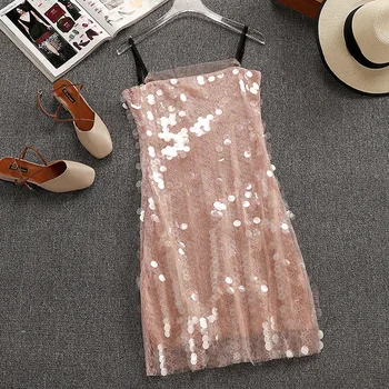 

New famous woman s self cultivation buttock sexy sequined mesh yarn suspension dress Nuchun
