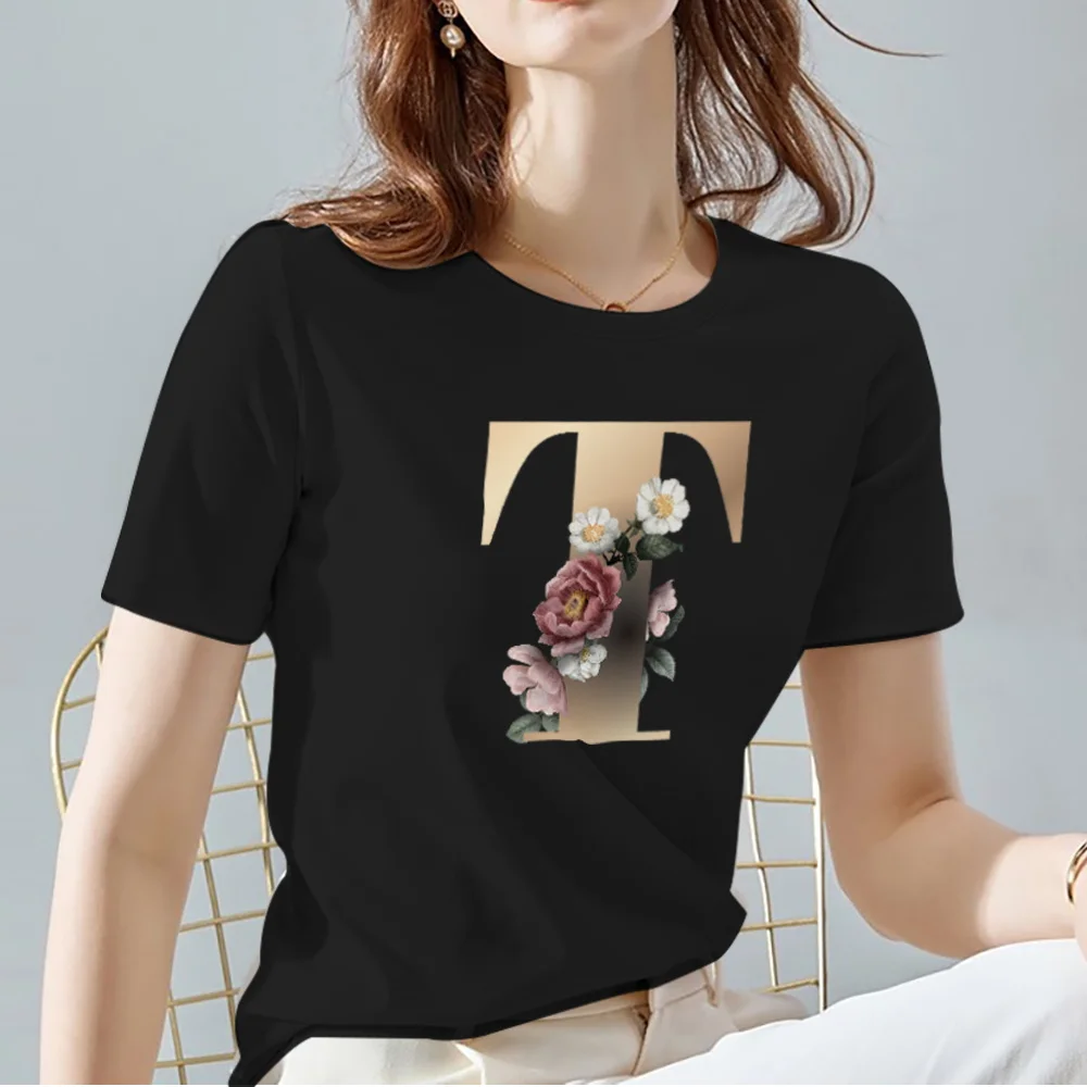 

Street Women's T-shirt Fashion All-match Black O-neck Blouse Personality Letter Pattern Printing Women's Short-sleeved Shirt