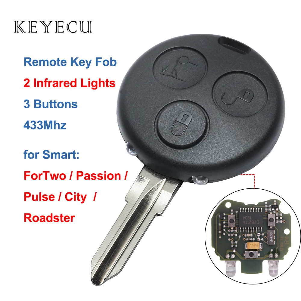 

Keyecu сменный дистанционный брелок 3 кнопки 433 МГц для Smart ForTwo Passion Pulse City Roadster с 2 инфракрасными лампами