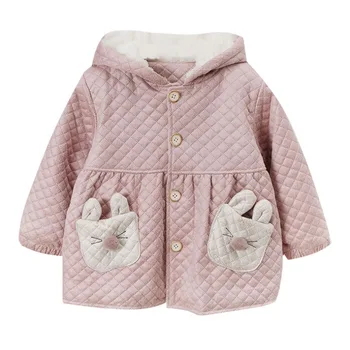 

Hot Baby Girl Thicken Velvet Patchwork Color Pocket Kids Coat Winter Design Cartoon Hoodie Outerwear Children's Jacket Clothes
