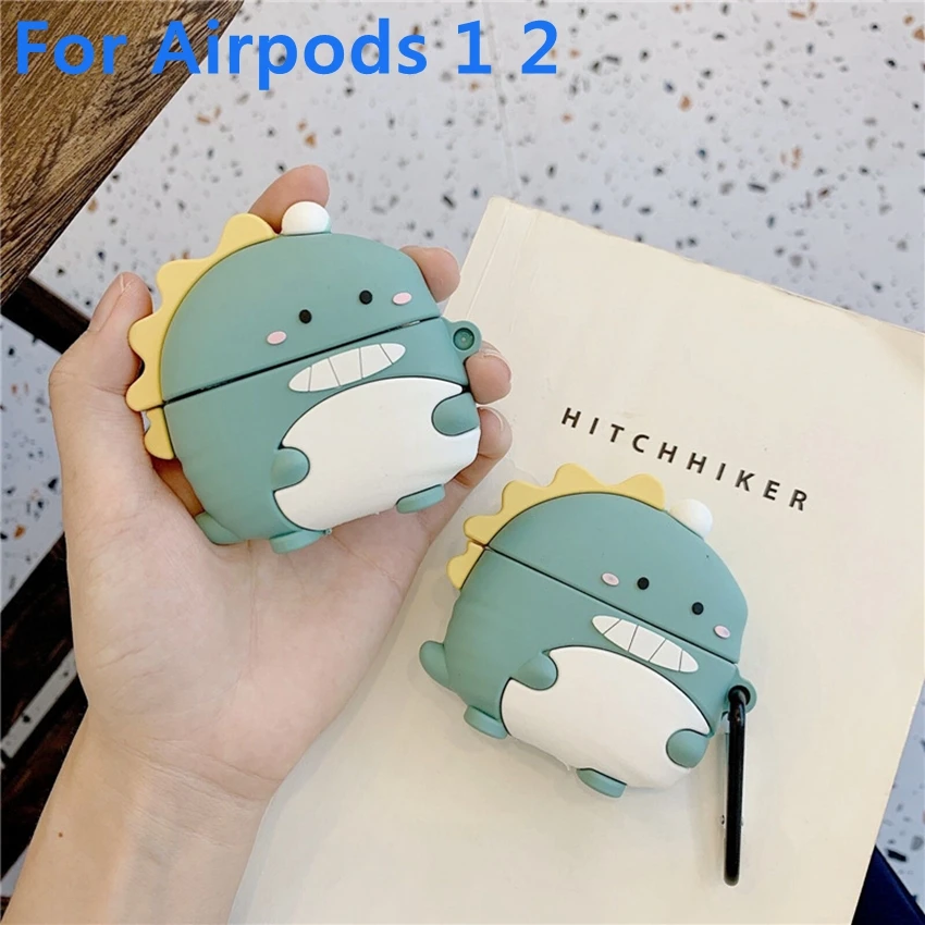 Cute green dinosaur Soft Silicone Headphone Case for Apple Airpods 1 2 Bluetooth Wireless Earphone Protective Skin Cover Box |
