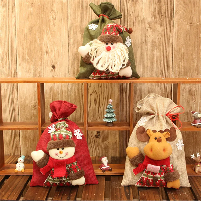 

Cute Snowman Santa Claus Elk Candy Bag Exquisite Christmas Decorations For Home New Year Present Packet Santa Claus Gift Bags