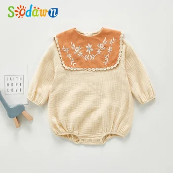 

Sodawn Baby Romper 2020 Autumn Cute Long Sleeve Romper Embroidered Square Collar Baby Girl Jumpsuit for 0-24M