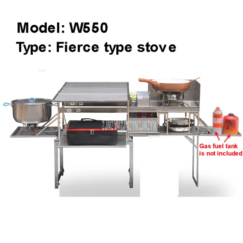 Fierce type stove W550 5-10 человек на открытом воздухе Мобильная кухня складной стол из нержавеющей стали для приготовления пищи Пешие прогулки Кемпинг Газовая плита+ лобовое стекло - Цвет: Fierce type stove