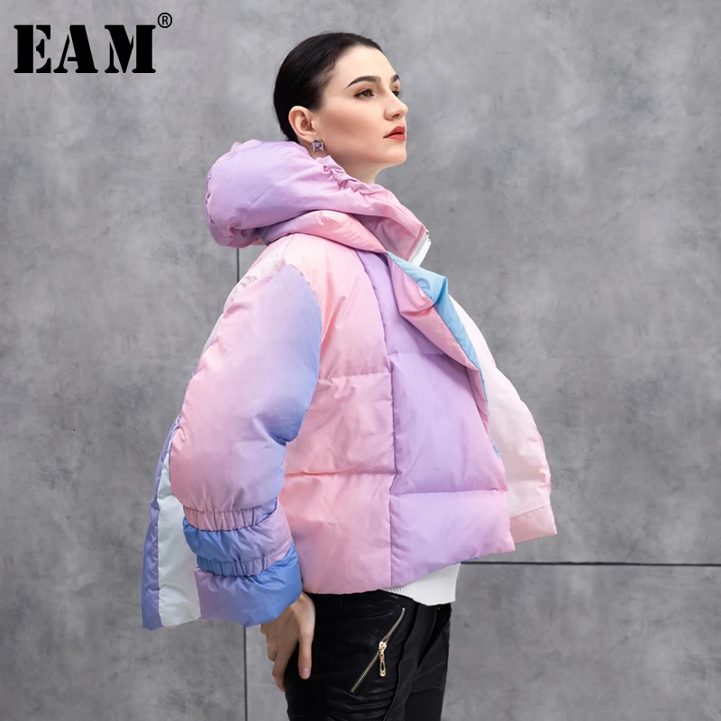 

[EAM] Loose Fit Colorful Big Size Down Jacket New Hooded Long Sleeve Warm Women Parkas Fashion Tide Spring Autumn 2020 1N207