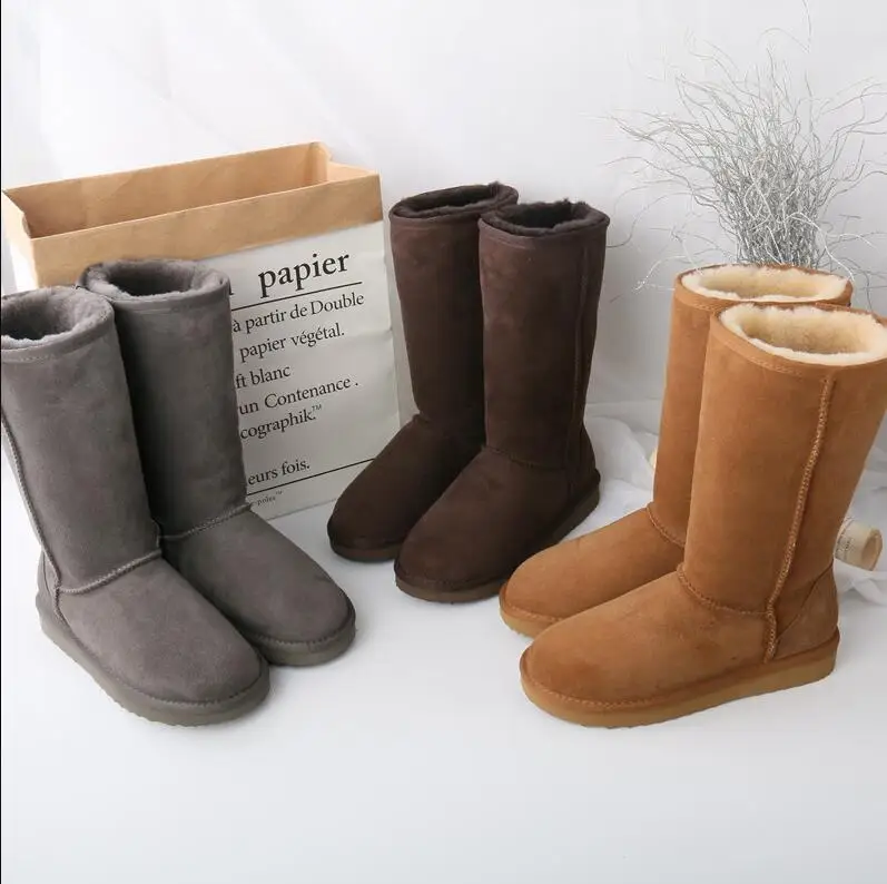 

HOT Australian Women Unisex Tall Snow Boots Waterproof Winter Leather Long Boots Brand Outdoor Shoes Size EU 35-45