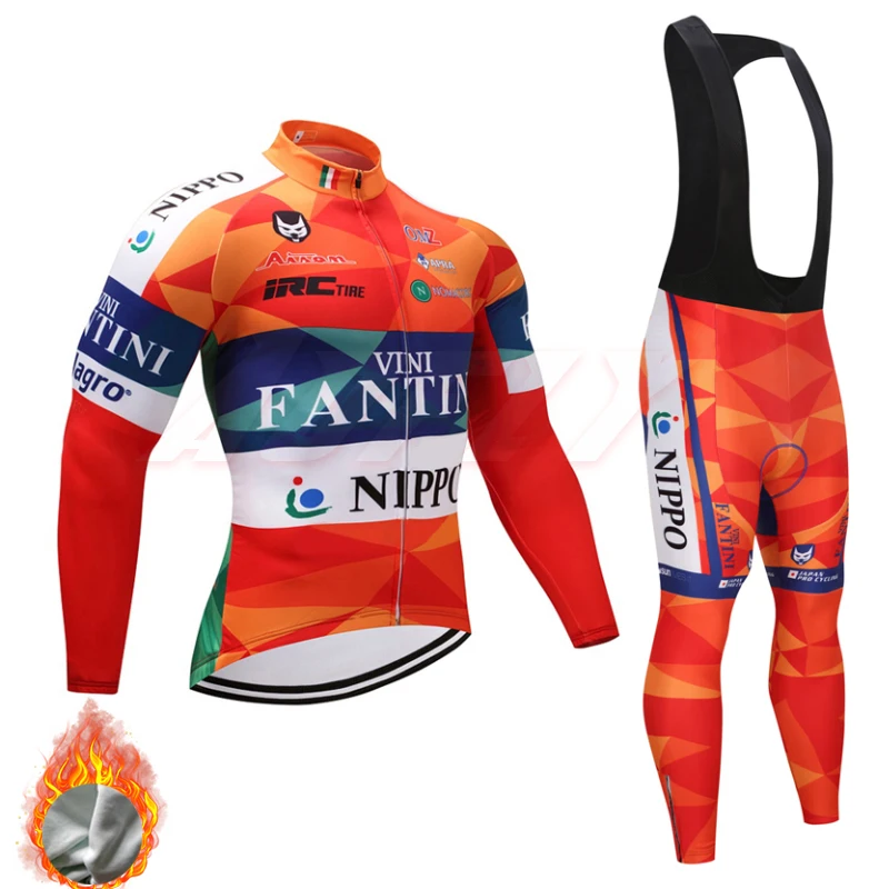 Новая команда VINI Велоспорт Джерси нагрудники брюки комплект Ropa Ciclismo зима тепловой флис pro велосипедная куртка Майо синий градиент оранжевый - Цвет: Wool black strap set