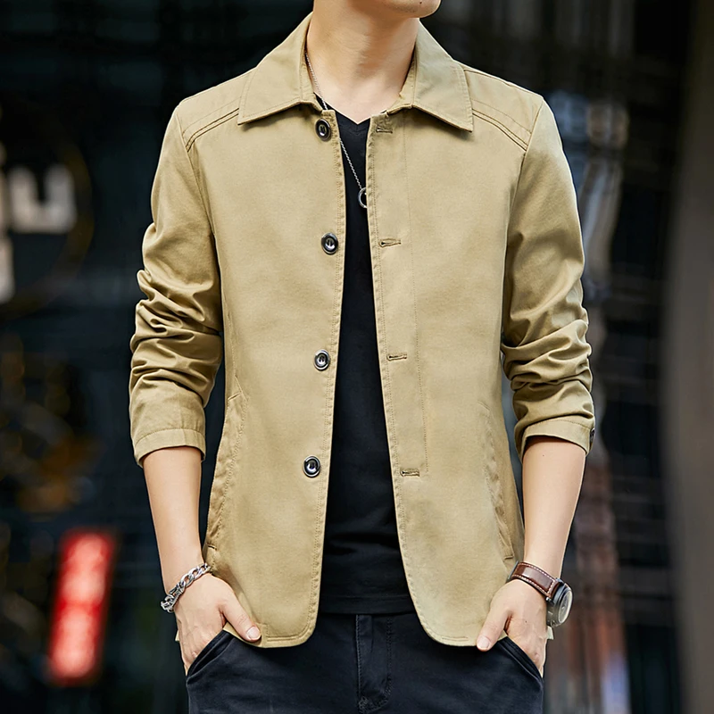 Promotion New autumn 2019 medium and long cotton wash jacket men's trench coat Slim jacket men's bomber jacket 4XL