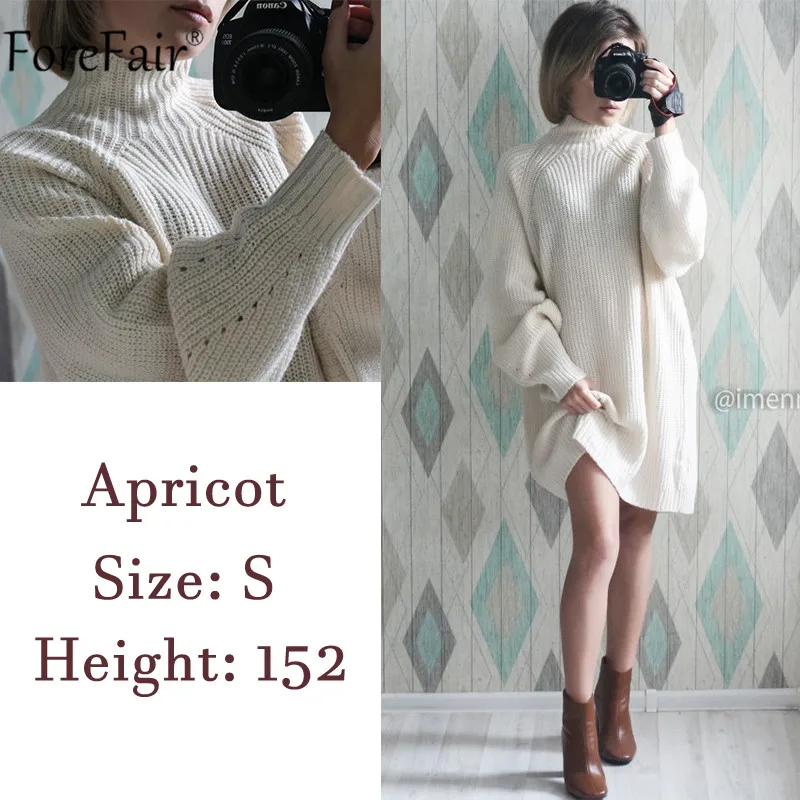 Cena Forefair golf długi sweter z rękawem sukienka kobiety jesienno zimowa luźna tunika z dzianiny dorywczo różowe szare ubrania sukienki w jednolitym kolorze