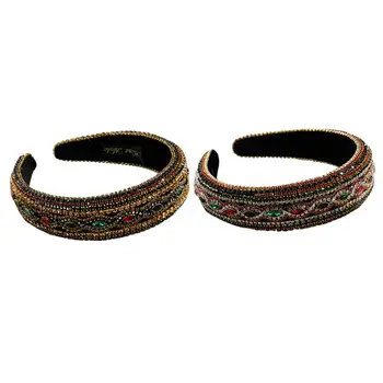 

Baroque Full Jewelry Bandana Multicolor Glass Drill Rhinestone Striped Hair Hoop X7YA