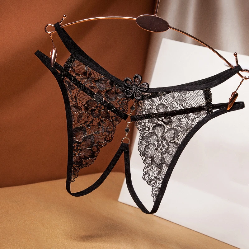 

New Design Erotic Underwear Women See-Through Lace Embroidery Open Panties Temptation Crotchless Sexy Ultrathin Thong G-string