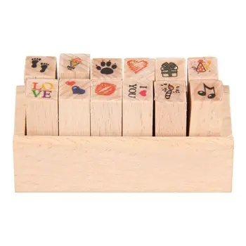 

12pcs/set Cartoon For Scrapbooking Wooden School Office Supplies Stationery Diary Seal Rubber Stamp
