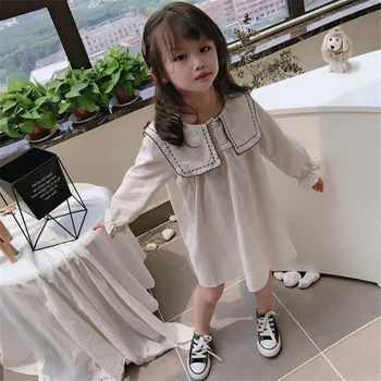 

WLG girls Autumn dresses kids beige dark blue red ruffle dress baby girl cute all match dresses