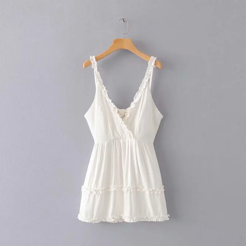 

Europe And America 2019 Summer New Style Slim Fit Slimming Versitile Fashion Cross Wrap-around Camisole Backless Dress Short Ski