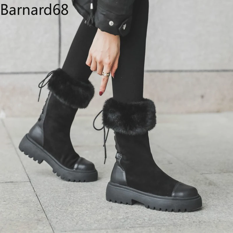 boots female women shoes 2021 women's winter shoes waterproof platform Plus cashmere Keep warm Tie shoelaces platform boots