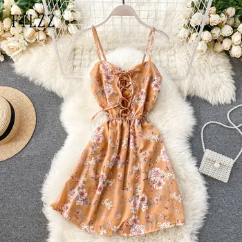 

2020 New Summer Short Pants Playsuits Women Slim Spaghetti Strap Vintage Floral Printed V-neck Bandage Bodysuits Woman Romper
