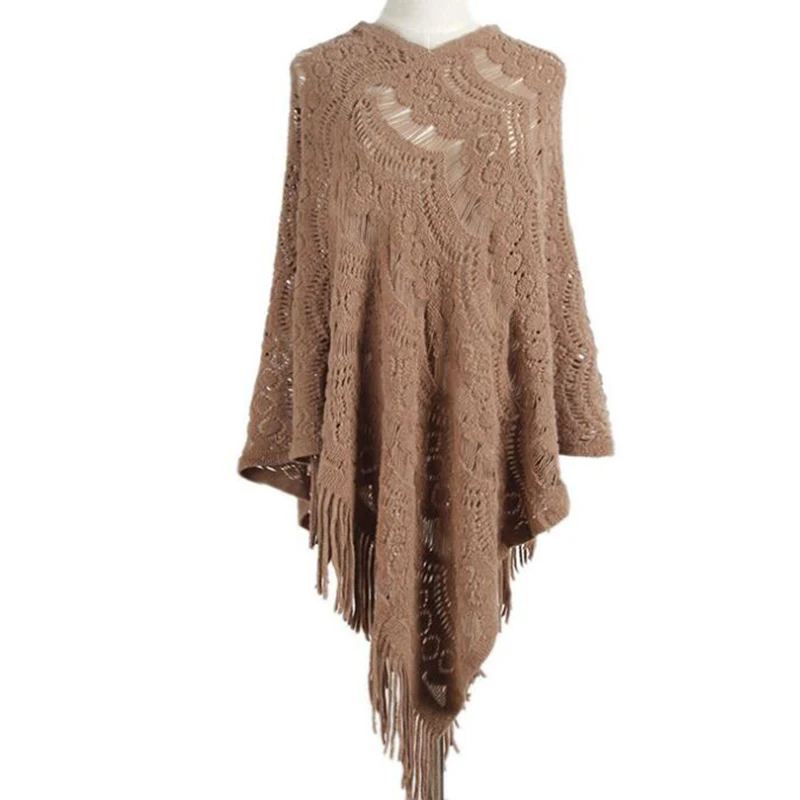 

Fashion Sexy cloak Poncho Thin Sweater Women Hook flower Hollow Sweater Plus Size Pullovers Sweaters tassel s267