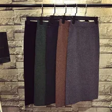 Высокая талия Сплит Slim Fit Модная трикотажная юбка женская осень и зима новая тонкая Длинная шерстяная юбка