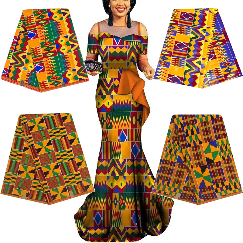 Africa Ankara Kente Fabric Guaranteed Real Wax 100% Cotton Double Prints Sewing Pagne For Party Dress Material Loincloth Yards