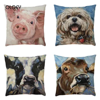 

Cute Animal Print Square Linen Cushion Cover for Home Bedroom Hotel Decoration Cushion Cover, Soft and Comfortable 45x45 Cm.