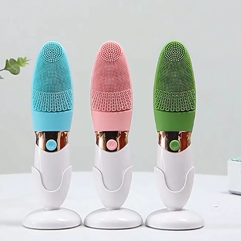 Electric Silicone Facial Cleansing Brush Face Pore Cleaner Ultrasonic Vibration Waterproof Face Washing Tool Face Scrubber