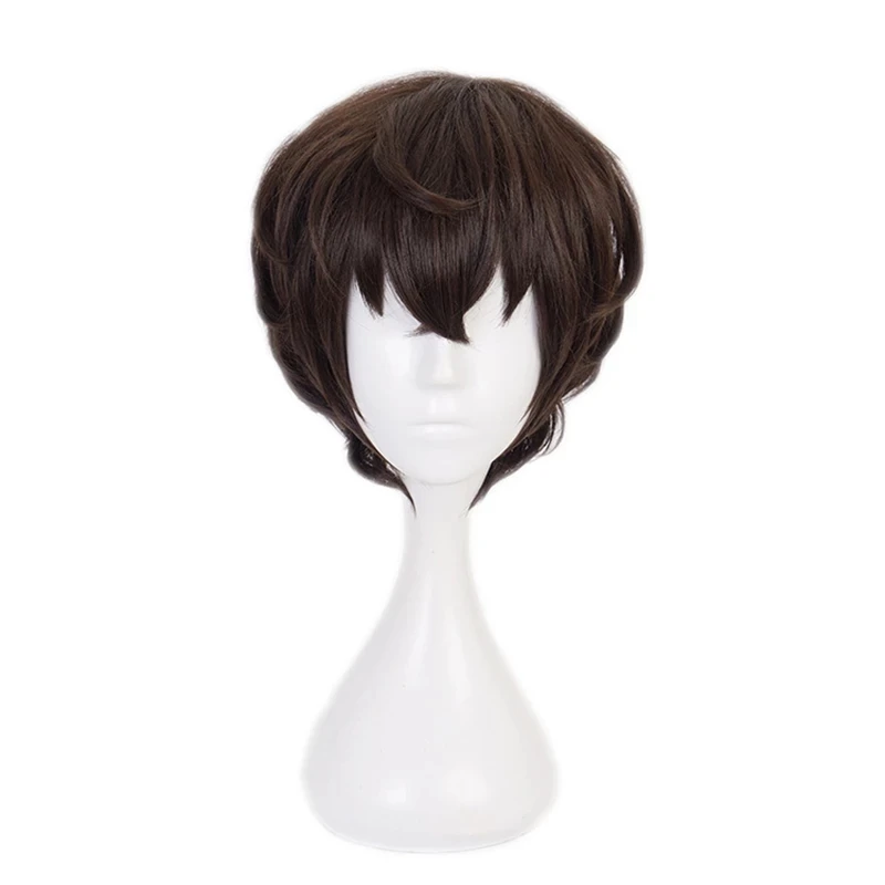 

High Quality Bungo Stray Dogs Dazai Osamu Short Brown Curly Heat Resistant Hair Anime Costume Cosplay Wigs + Wig Cap
