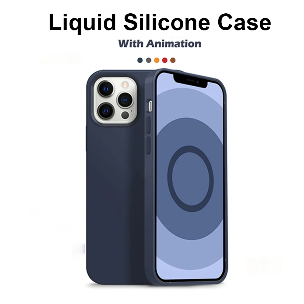 Magnetic Liquid Silicone Case with Animation For IPhone 12 Pro Max Mini Mobile Phone Cases & Cover For Magsafe Protection Case